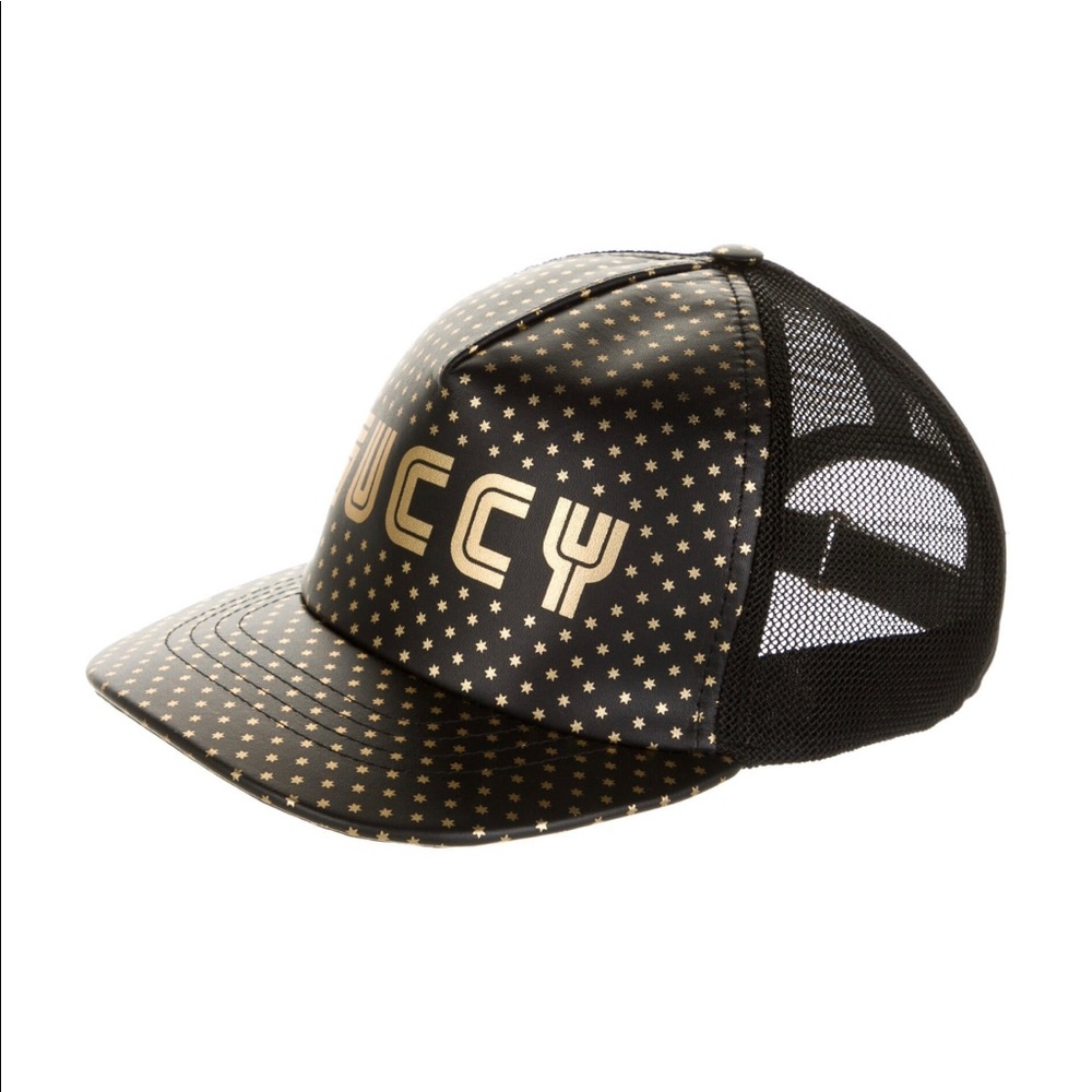 Gucci Black and Gold Star Print Trucker Cap